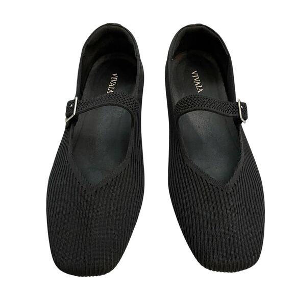 Vivaia Margot Mary Jane Flats 39.5 EU 8.5 US Wide Width Square Toe Black Preppy - Picture 2 of 13